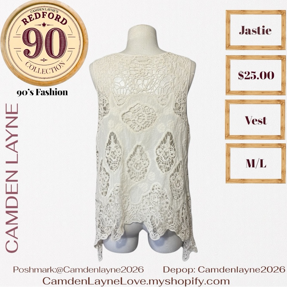 Jastie Crocheted Cream Lace Boho Vest - Picture 5 of 9